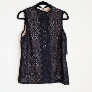 AGB High Neck Black Lace Tank Top Size Large